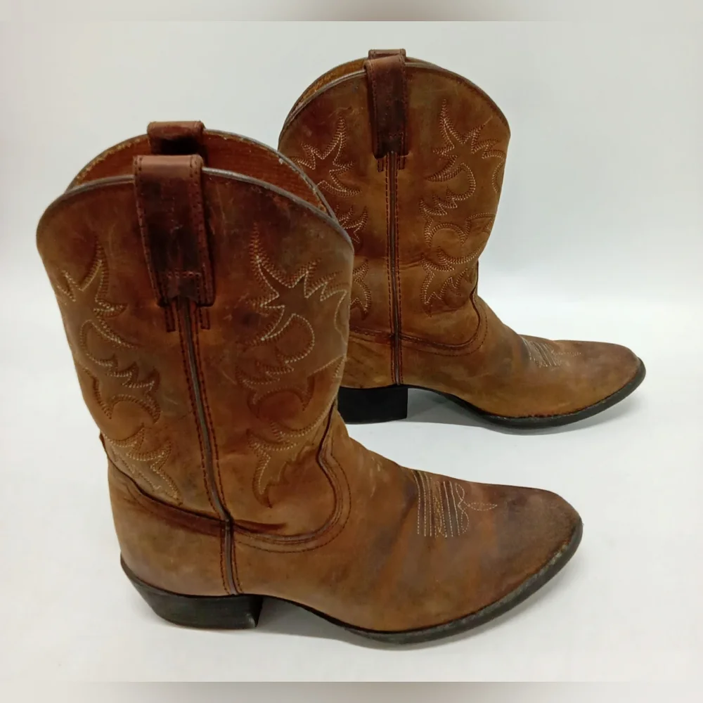 Ariat Leather Brown Leather Cowboy Cowgirl Western Boots Men Youth 3 Women 4.5
